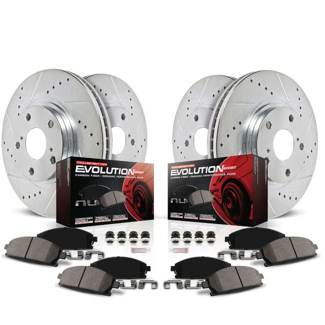 Power Stop Front and Rear Ceramic Brake Pad and Drilled and Slotted Rotor Kit K7063 Fits 2016 Kia Sorento