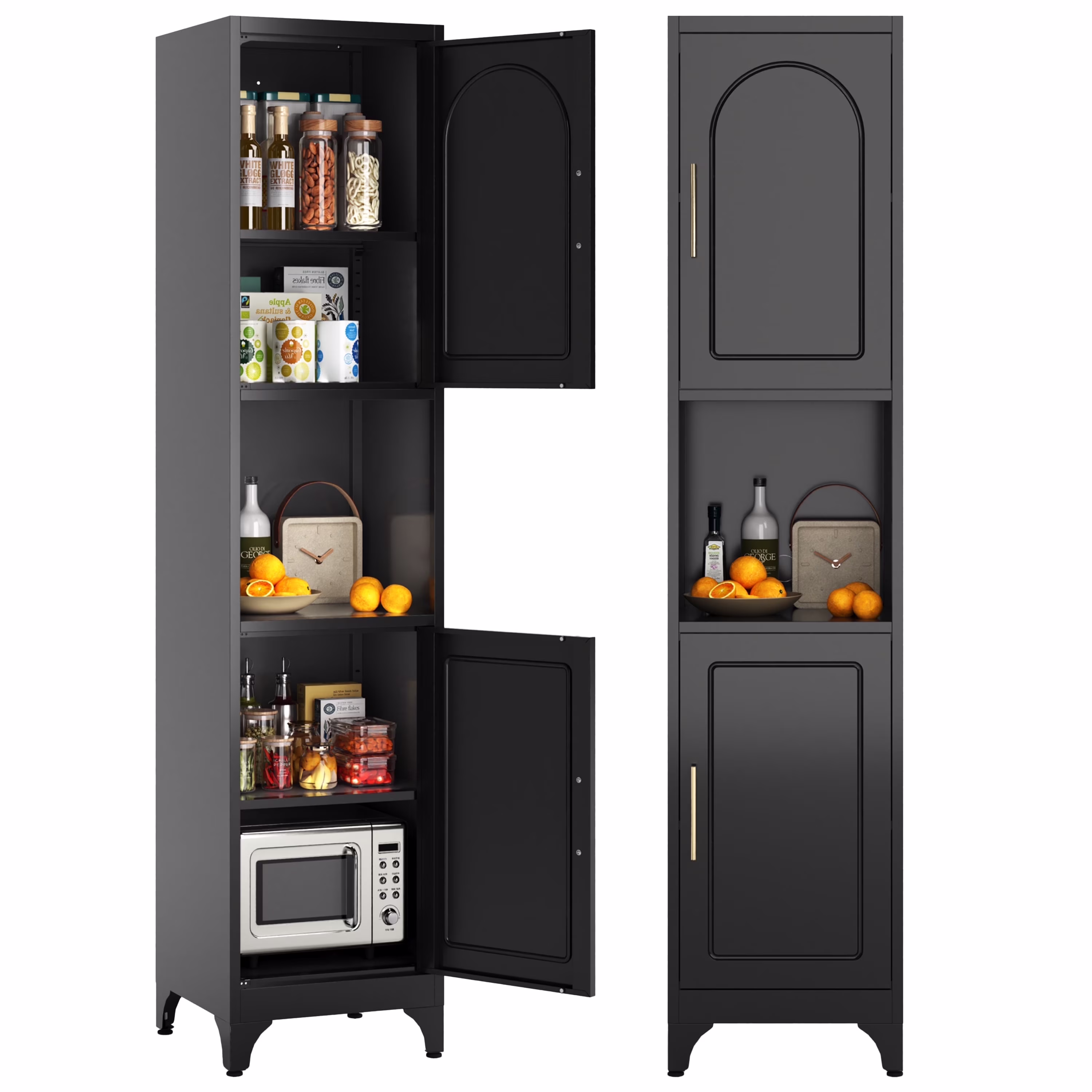 Polup 75" Tall Metal Homes Kitchen Storage Cabinets with Doors and Shelves, Modern Black