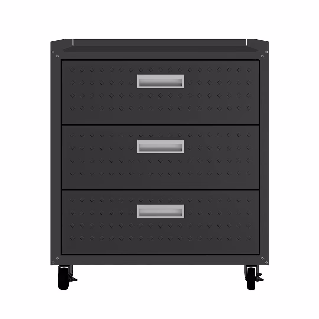 Fortress Textured Metal 31.5" Garage Mobile Chest with 3 Full Extension Drawers y