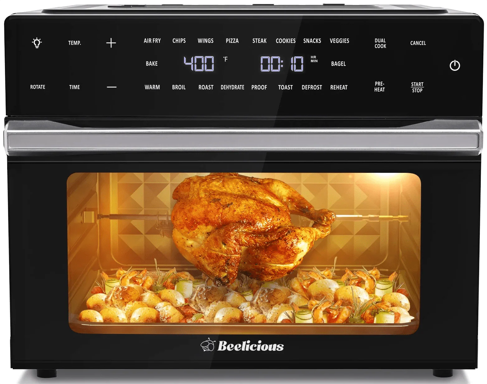 Beelicious® 32QT Extra Large Air Fryer Toaster Ovens Pro, with Rotisserie and Dehydrator, Smart Digital Toaster Oven Air Fryer Combo, Digital Countertop Convection Oven, 6 Accessories, 1800w, Black
